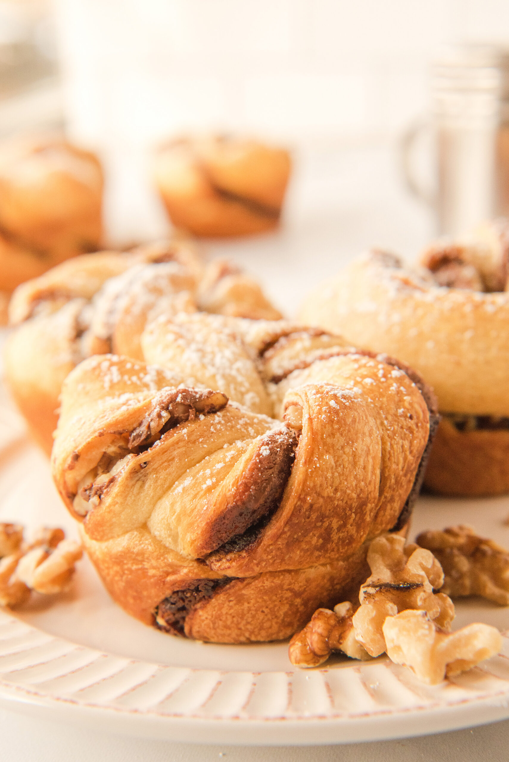 Nutella twist muffin on a white plate