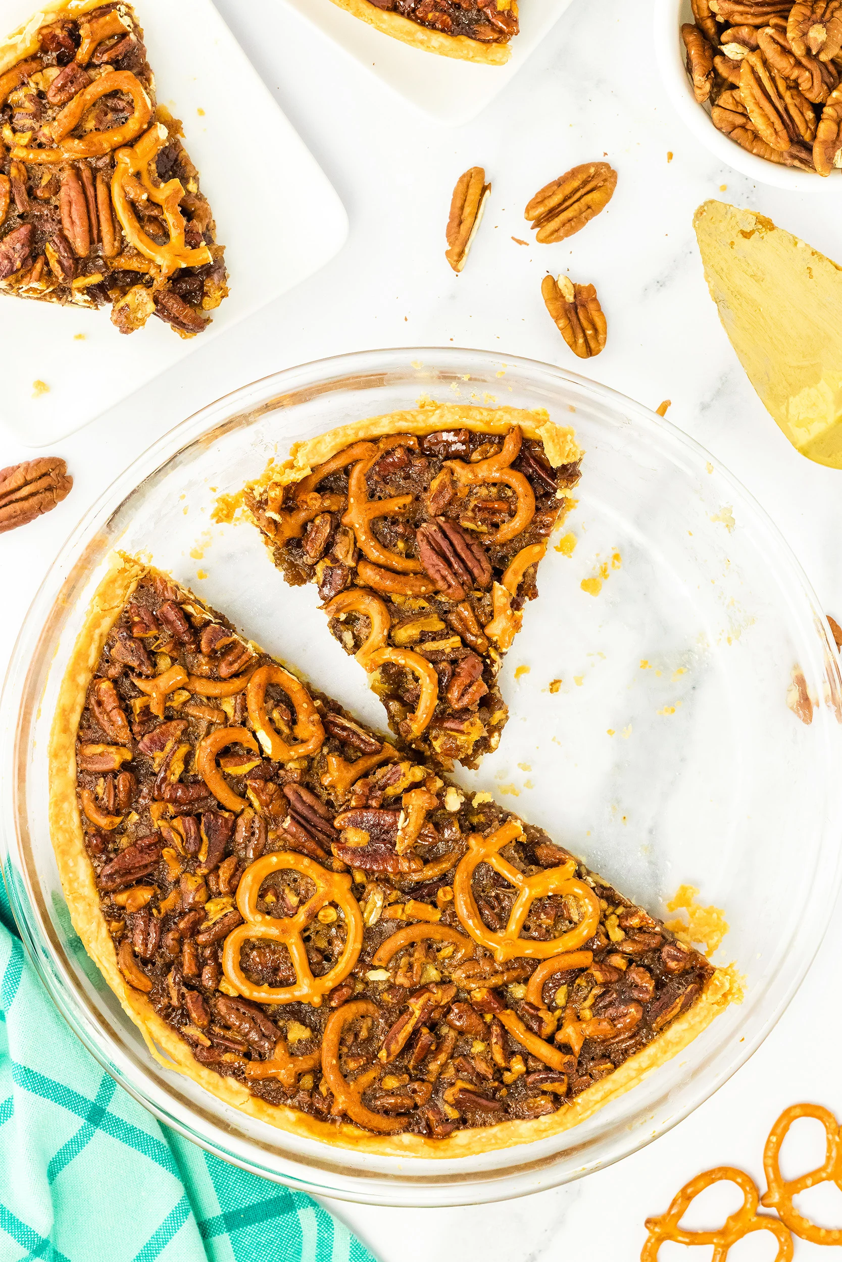 overhead photo of pretzel pecan pie recipe