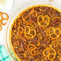 full pretzel pecan pie recipe before slicing