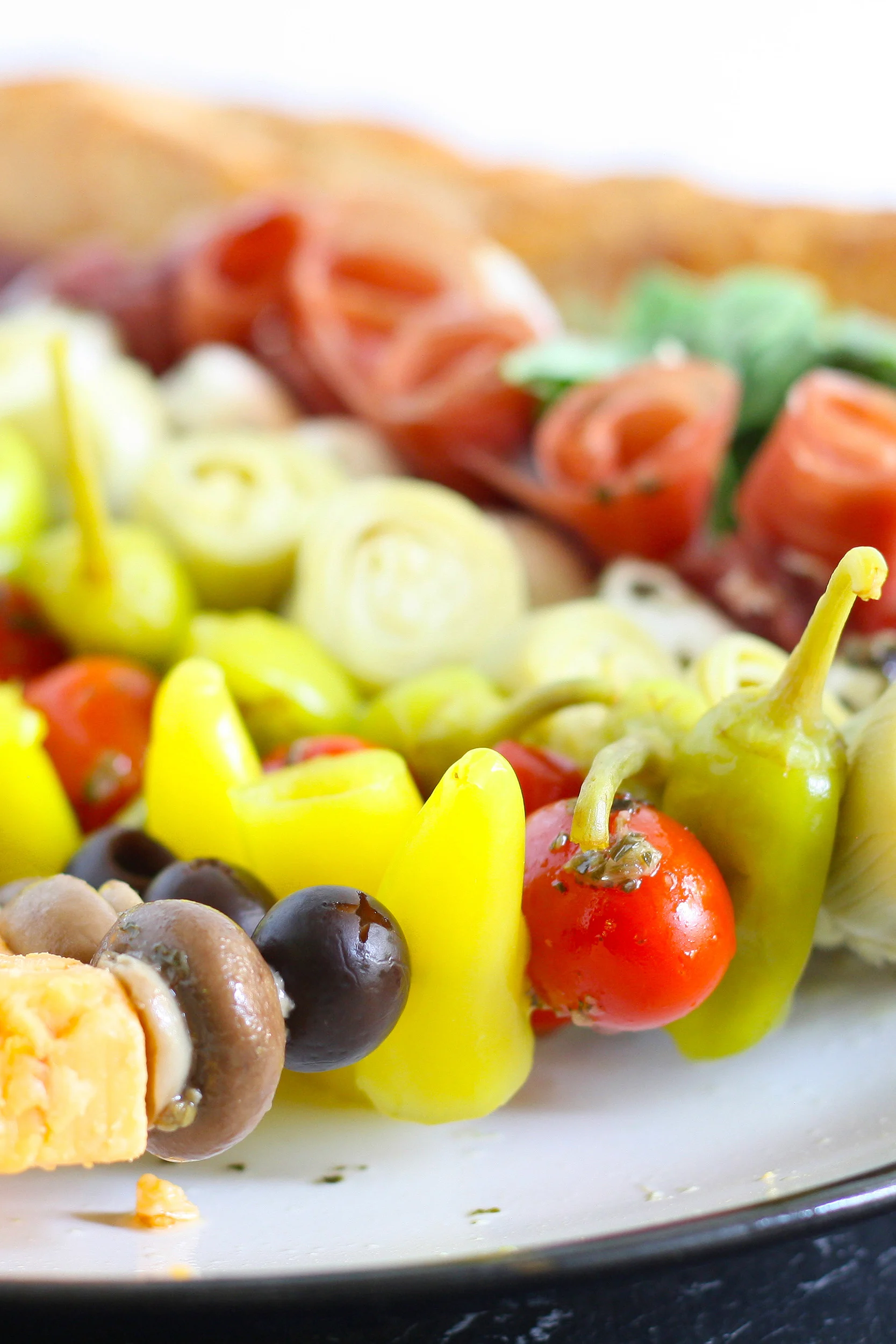 closeup photo of an antipasto skewer