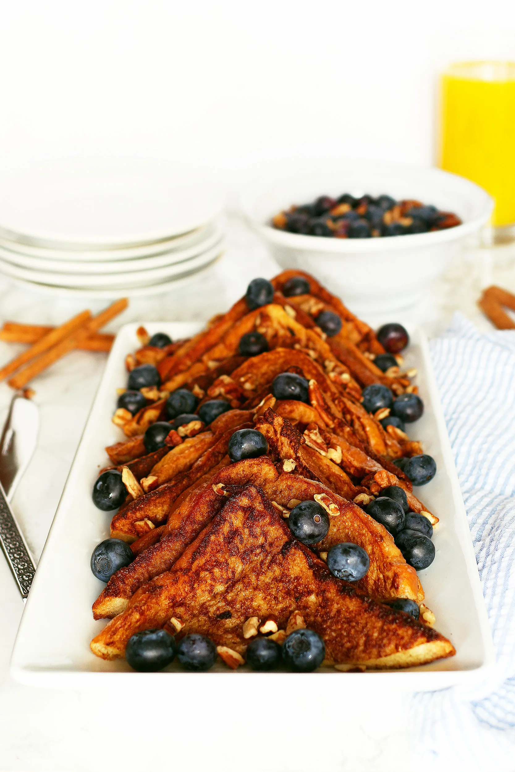 French toast triangles with blueberries and nuts