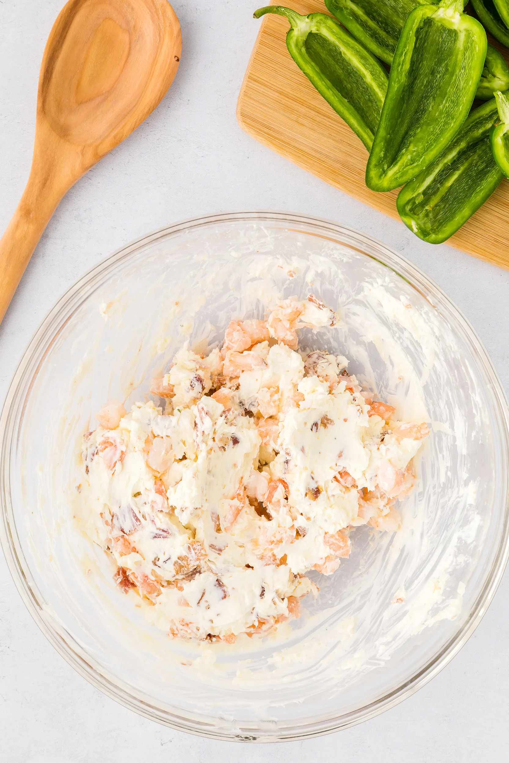 shrimp stuffing in a glass bowl